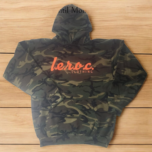 l.e.r.o.c. clothing camo hoodie flo orange