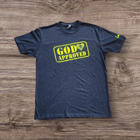 "God Approved " Tee Navy/Neon Yellow