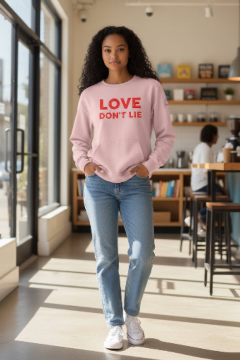 l.e.r.o.c. clothing "Love Don't Lie " pocket sweatshirt pink
