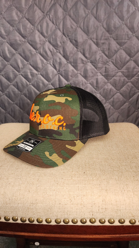 l.e.r.o.c. camo trucker hat flo orange