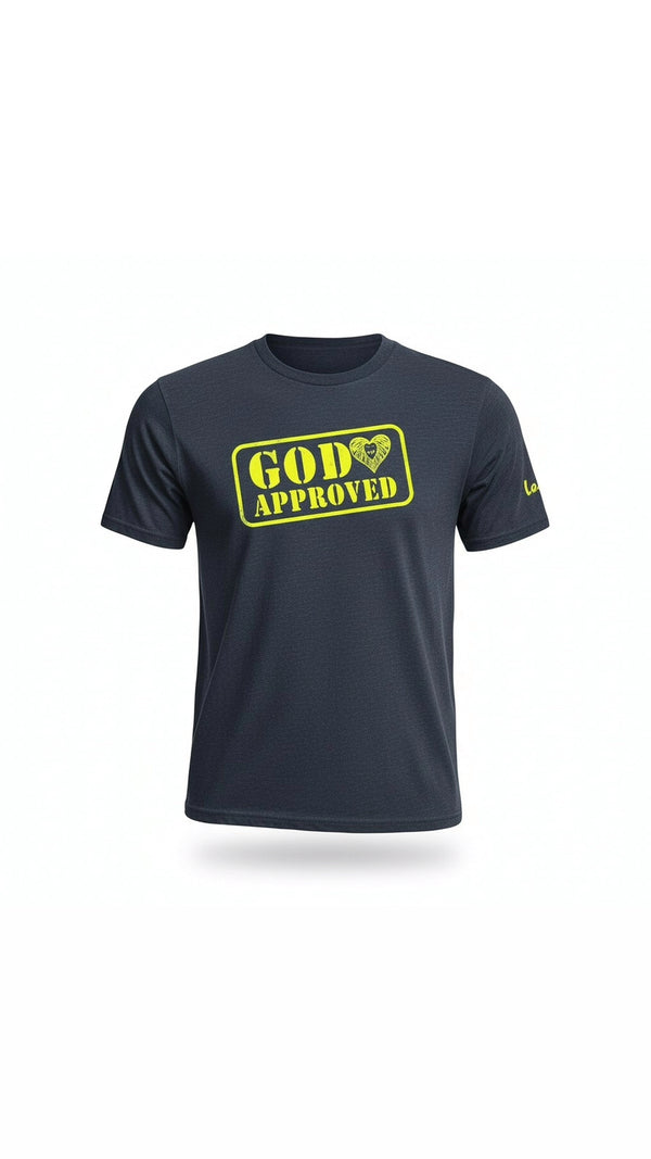 "God Approved " Tee Navy/Neon Yellow