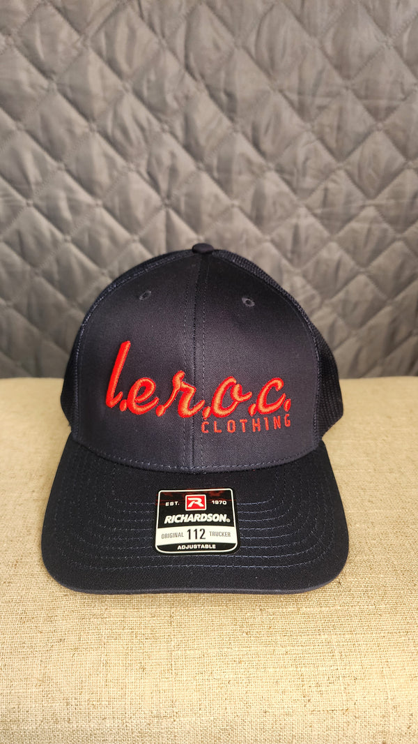 L.e.r.o.c. clothing trucker hat navy blue/red