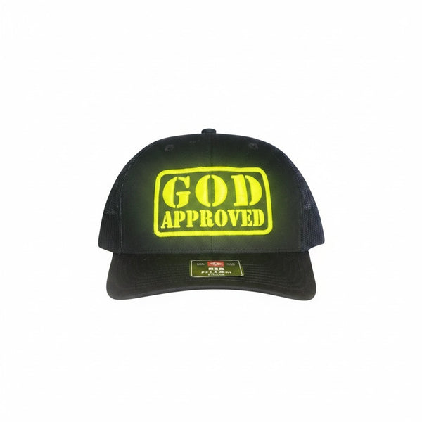 "GOD APPROVED" trucker hat b/fy