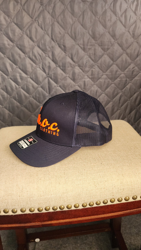 L.e.r.o.c. clothing trucker hat navy blue/flo orange